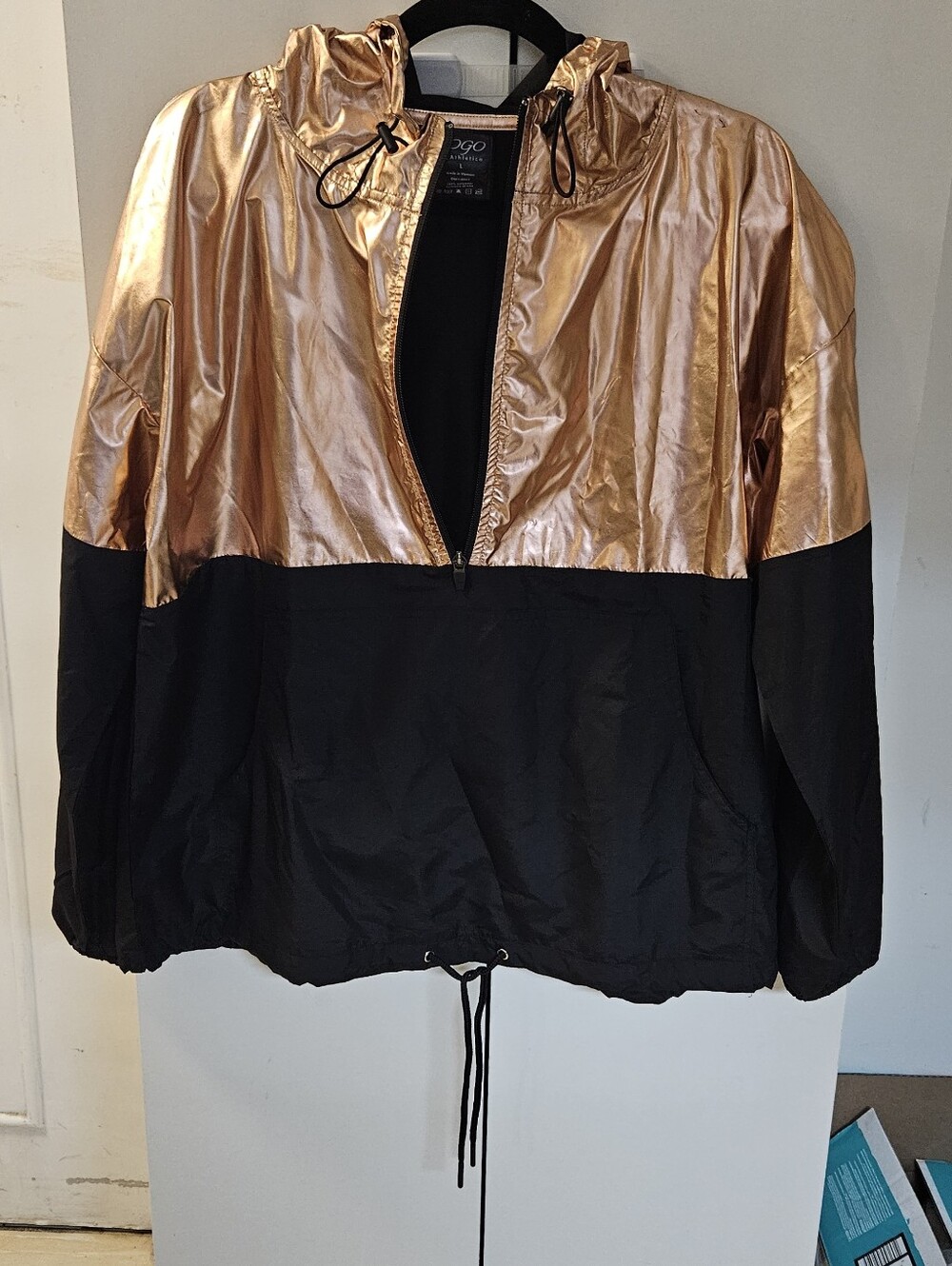 VOGO Athletica Metallic Rose Gold and Black Bomber Anorak